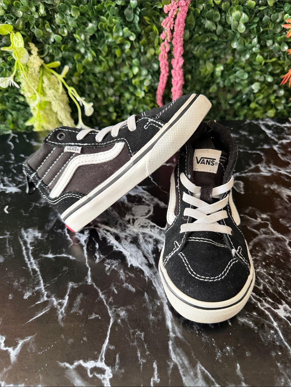 Vans Kids Black and White High-Top Skate Sneakers